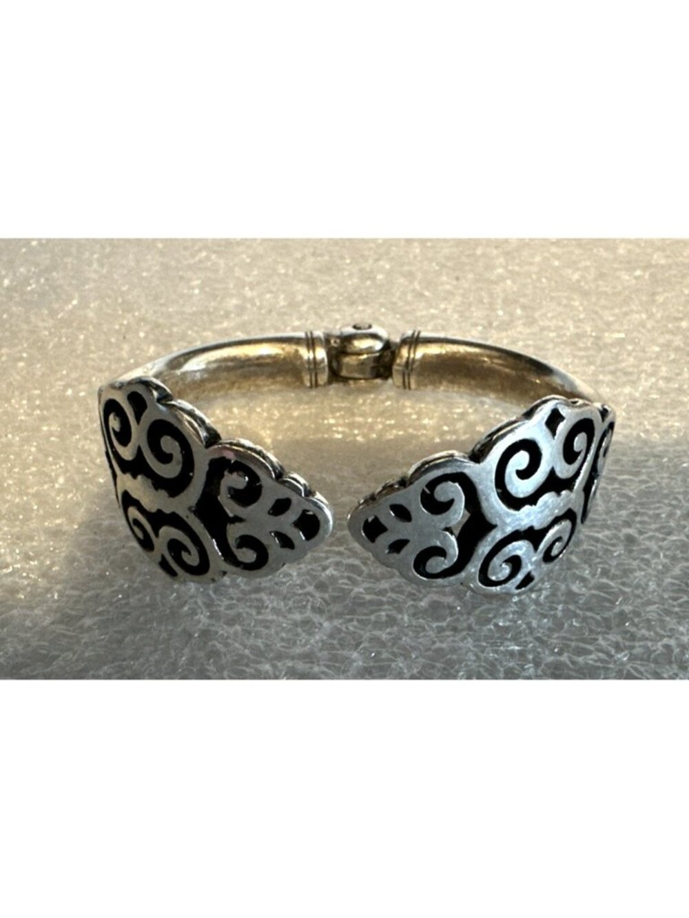 Brighton Silver Plated Hinged Cuff Bracelet Vintage Scroll Filigree Model # 2459